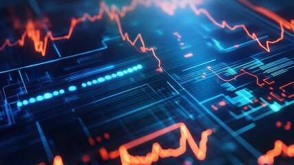 Digital screen showing fluctuating graph and data analysis processing - Powered by Adobe