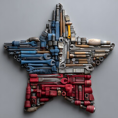 Tools arranged in a star shape for Labor Day celebration promoting craftsmanship and hard work