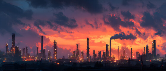Labor Day celebrations over an industrial skyline at sunset
