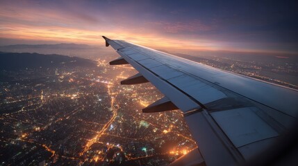 Obraz premium twilight city lights wing view