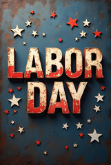 Labor Day celebration with vintage style letters and decorations in red, white, and blue colors