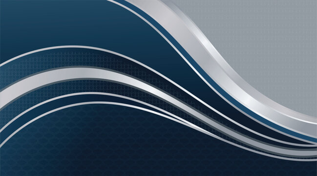 Abstract vector background design with blue and silver wave lines, modern geometric pattern, luxury metallic style for corporate banner, presentation, flyer, brochure, website cover