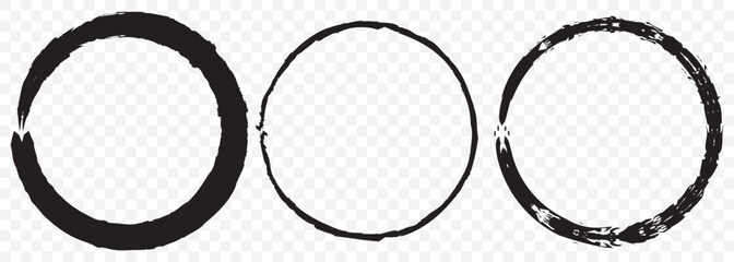 Hand drawn Black circle line sketch set. Circular vector image. Vector brush strokes circles of paint on Transparent background, doodle round circles for message note mark 