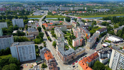 city ​​architecture europe drone flyover old town Opole Poland
