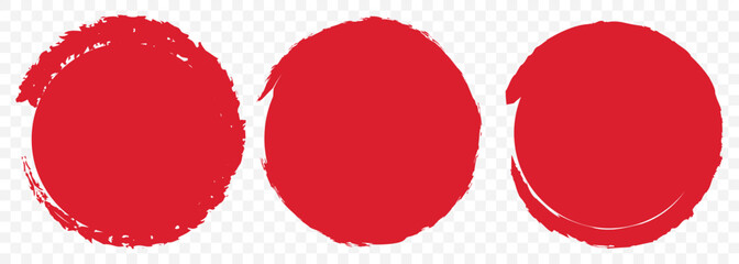 Grunge Ink Red Circle Brush Stroke and Fill Set &ndash; Red and Black Enso Style on Transparent Background. EPS 10.