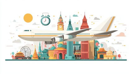 Obraz premium airplane flying over world landmarks