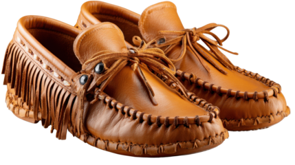 Timeless Leather Moccasins: Detailed studio shot reveals exquisite craftsmanship of meticulously crafted leather moccasins, embodying a blend of timeless tradition and enduring comfort.