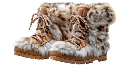 Winter Glamour: Stylish fur boots, exuding warmth and comfort. Captured in high definition, these boots represent sophistication and functionality, making them an ideal accessory for a winter look. 