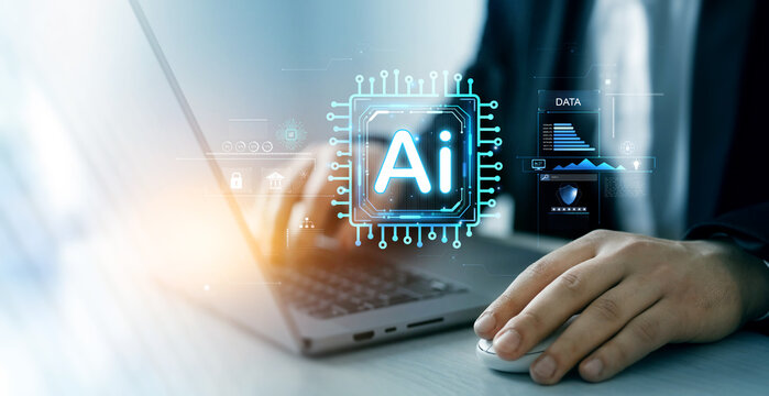 Person using  Ai Assistant 
for tasks daily.Interaction with the Ai assistant to solve some tasks more easily. Image generator, documents, marketing,bot writing and coding.Ai technology future.