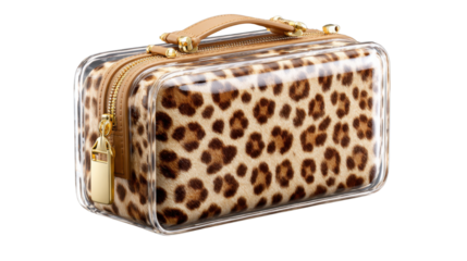 Leopard Print Travel Bag: A chic and stylish transparent bag showcasing a bold leopard print design, perfect for carrying beauty essentials, travel necessities, or stylish accessories.
