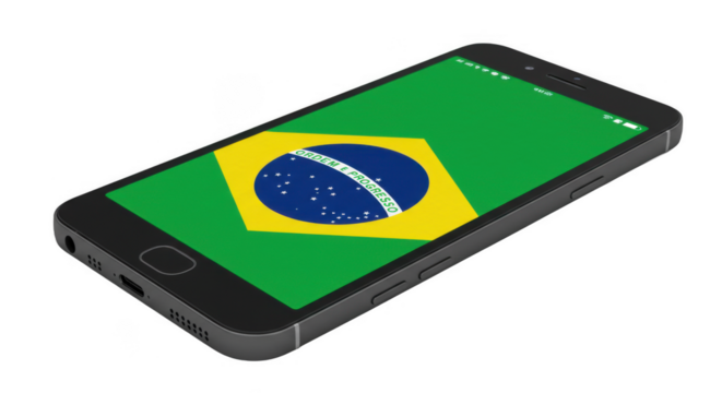 Brazilian flag displayed on modern smartphone screen.