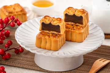 Delicious Cantonese moon cake for Mid-Autumn Festival food mooncake with bean paste.