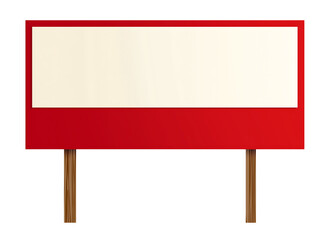 Fototapeta premium A versatile blank red and white signboard on sturdy wooden posts, offering ample space for custom text or graphics isolated on a transparent background