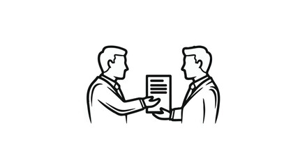 Two business colleagues exchanging a document, symbolizing partnership and agreement.