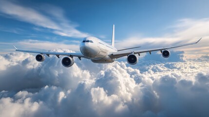 Fototapeta premium airplane soaring above fluffy clouds