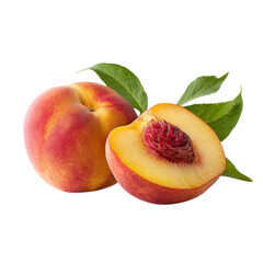 ripe peach with leaves
