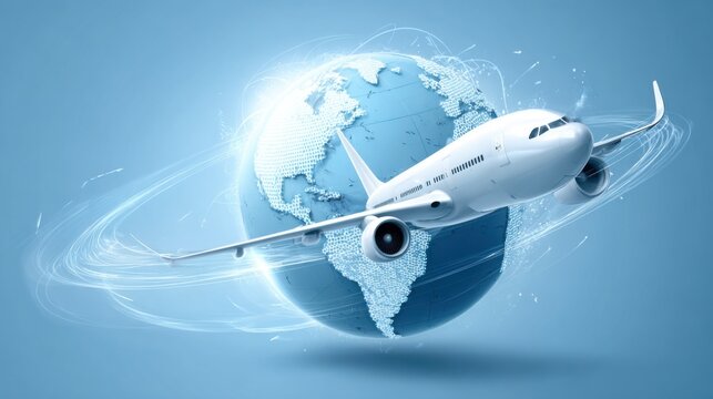 airplane circling global travel concept