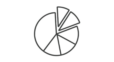 Simple line art illustration of a pie chart showing divided segments, representing data analysis and strategy.