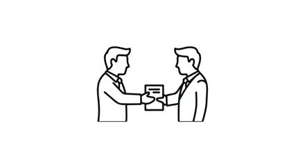 Two businessmen exchanging documents in a professional agreement