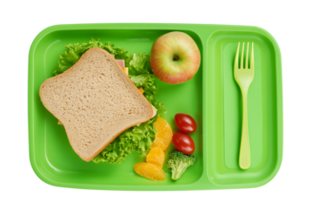 Healthy and Fresh Lunchbox: Balanced Meal with Sandwich, Fruit, and Vegetables. isolated on a transparent background