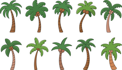 Cartoon Palm Trees with Coconuts Collection tropical