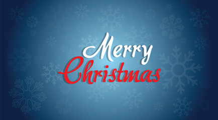 Merry Christmas greeting card with snowflakes on blue gradient background