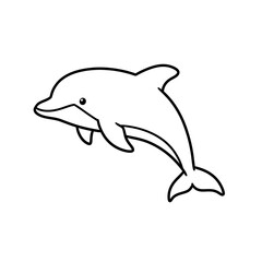 Simple outline drawing of a happy dolphin leaping out of the water in a playful pose