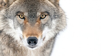 Fototapeta premium Wildlife concept closeup of a wolf's head highlighting its intense eyes and fur details