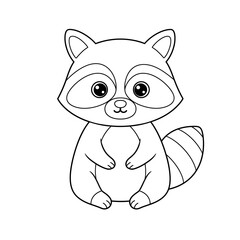 Cute cartoon raccoon illustration for coloring book pages with big eyes and striped tail