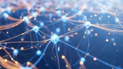 Abstract Blue Network of Interconnected Spheres and Glowing Lines in a Dark Background Representing Global Digital Communication and Futuristic Technology - Powered by Adobe