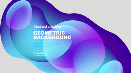 Abstract fluid shapes, vibrant colors, geometric design. Modern background with text, button included. Simple, clean aesthetic.