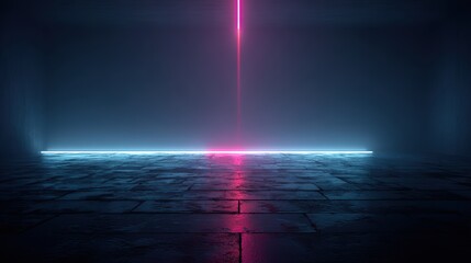 Obraz premium 3d technology abstract neon light background, empty space scene, spotlight, dark night, virtual reality, cyber futuristic sci-fi background, street floor studio for mock up. colored geometric