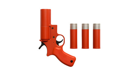 Top-Down Flat Lay of Red Distress Flare Gun with Cartridges