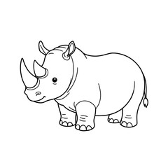 Cute cartoon illustration of a friendly rhinoceros with a single horn drawn in a simple outline style