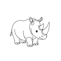 Charming cartoon outline drawing of a friendly rhinoceros with a single horn and big eyes perfect for children s books