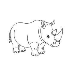 Cute cartoon illustration of a friendly rhinoceros with a single horn standing on a white background