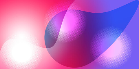 Modern abstract background with smooth overlapping liquid shapes and movement. Color palette dominated vibrant pink fuchsia and purple smoothly transitions cool blues and purples with dotted halftone