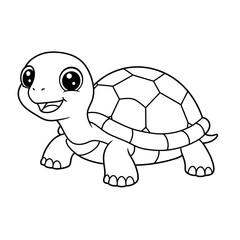 Adorable cartoon baby turtle with big eyes and a happy smile outlined for coloring
