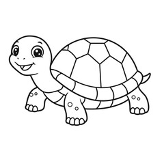 Cute cartoon baby turtle smiling with a patterned shell ready for coloring book pages