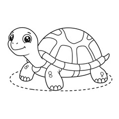 Cute cartoon turtle outline for coloring book simple line art drawing of a friendly reptile