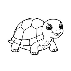 Cute cartoon baby turtle with a happy smiling face and detailed shell outline for coloring