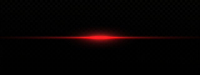Futuristic Red Neon Light Beam with Horizontal Glow and Flare. Shiny Light Streak Effect, Glowing Line Trail and Flash on Transparent Background for Abstract or High-Tech Vector Illustration	