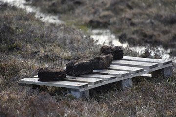 Stacking Dried Peat Bricks on a Palette