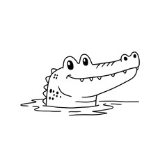 Cute cartoon alligator head emerging from water with a friendly smile and big eyes