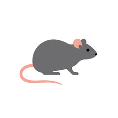 Cute cartoon illustration of a small gray mouse with a pink tail and ears on a white background