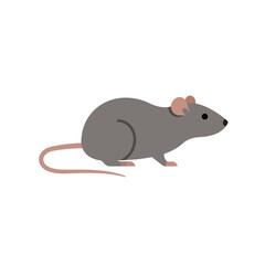 Cute cartoon illustration of a small grey mouse with a long pink tail on a white background