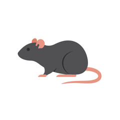 A simple stylized illustration of a dark gray rat with a long pink tail and ears on a white background