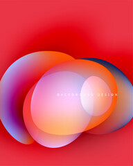Abstract vibrant circles overlap, creating colorful gradients. Red background enhances visual impact, modern design element.
