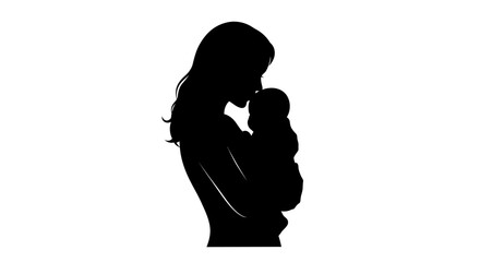 Silhouette of a mother tenderly holding her baby close in a loving embrace