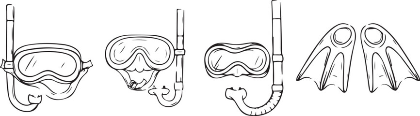 Scuba Gear, Diving Equipment, Snorkeling Set, Underwater Icons, Black White Designs, Marine Symbols, Swim Gear, Ocean Tools, Aqua Equipment, Water Sports, Dive Masks, Fins, Breathing Apparatus, Aquati